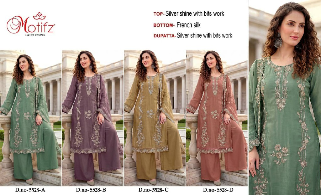 MOTIFZ D.NO 5528 WHOLESALE SILVER SINE BEATS WORK PAKISTANI UNSTITCH SALWAR SUITS EXPORTER