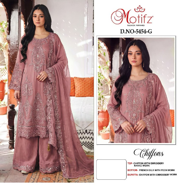 MOTIFZ D.NO 5454E TO 5454H WHOLESALE CHIFFON PAKISTANI ATTRACTIVE UNSTITCH SALWAR SUITS SUPPLIER