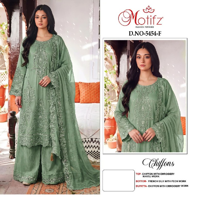 MOTIFZ D.NO 5454E TO 5454H WHOLESALE CHIFFON PAKISTANI ATTRACTIVE UNSTITCH SALWAR SUITS SUPPLIER