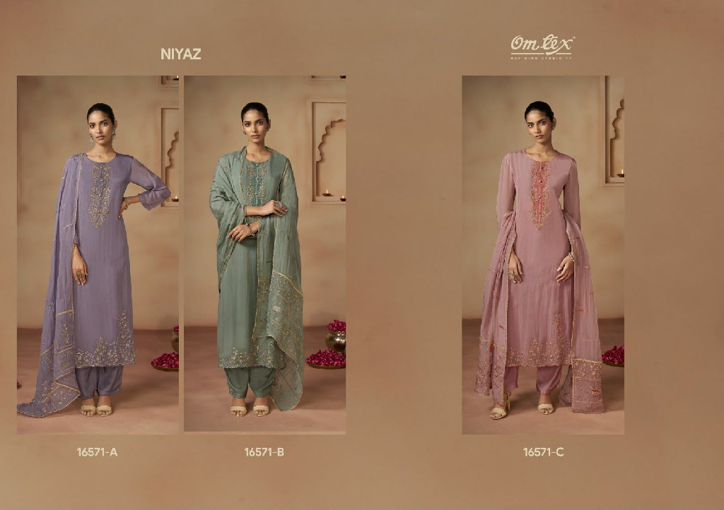 OMTEX NIYAZ WHOLESALE ORGANZA EMBROIDERED UNSTITCH SALWAR SUITS ONLINE