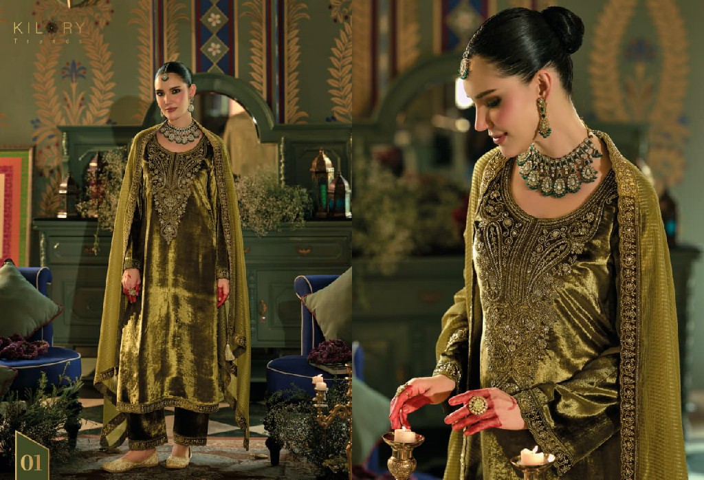 KILORY TRENDS VELENTINO WHOLESALE PURE VELVET WINTER SPECIAL UNSTITCH SALWAR SUITS EXPORTER