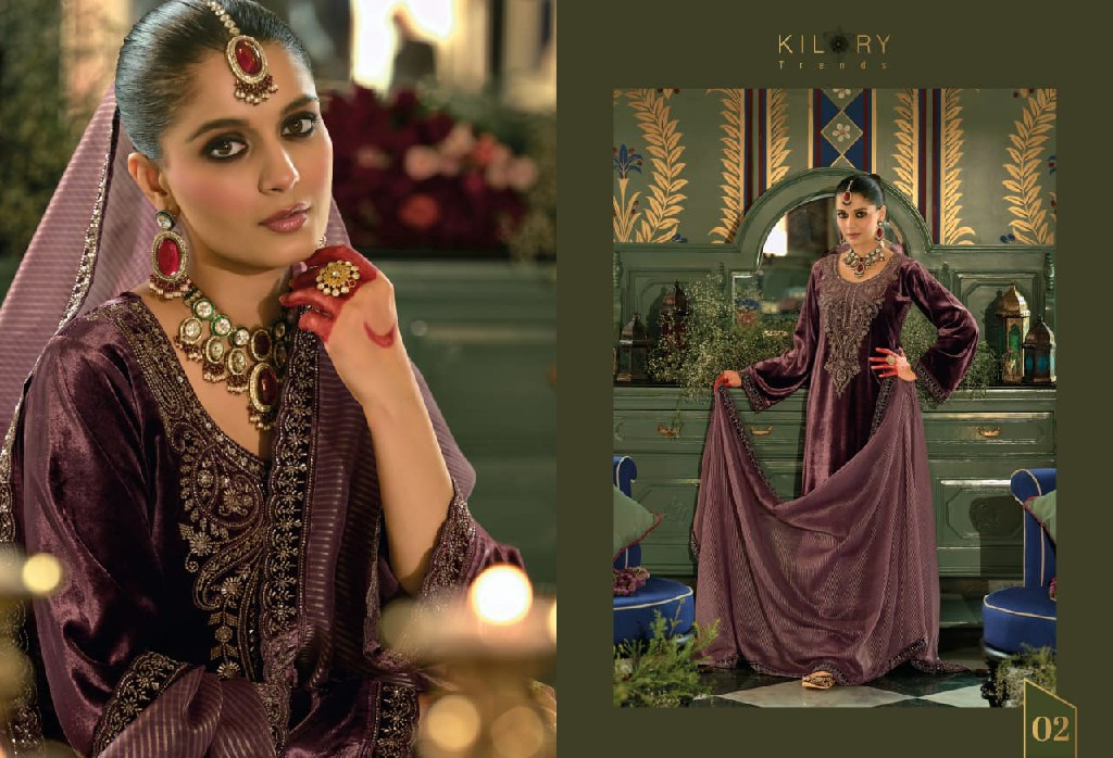 KILORY TRENDS VELENTINO WHOLESALE PURE VELVET WINTER SPECIAL UNSTITCH SALWAR SUITS EXPORTER