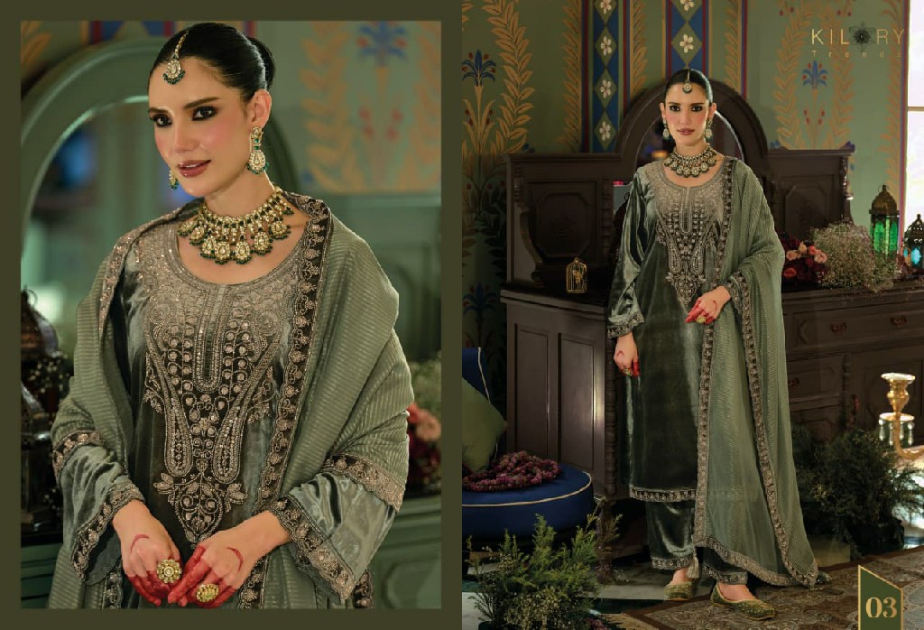 KILORY TRENDS VELENTINO WHOLESALE PURE VELVET WINTER SPECIAL UNSTITCH SALWAR SUITS EXPORTER