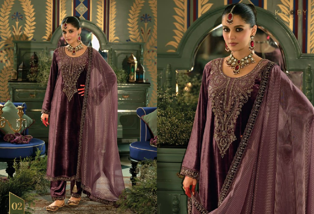 KILORY TRENDS VELENTINO WHOLESALE PURE VELVET WINTER SPECIAL UNSTITCH SALWAR SUITS EXPORTER