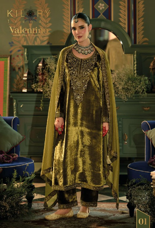 KILORY TRENDS VELENTINO WHOLESALE PURE VELVET WINTER SPECIAL UNSTITCH SALWAR SUITS EXPORTER