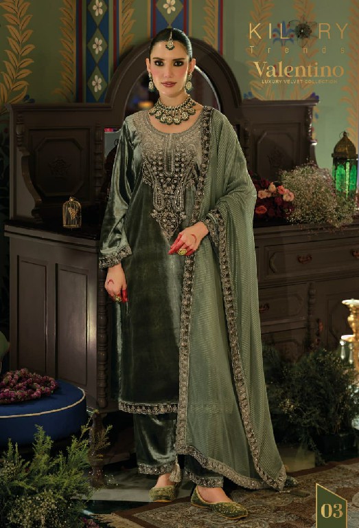 KILORY TRENDS VELENTINO WHOLESALE PURE VELVET WINTER SPECIAL UNSTITCH SALWAR SUITS EXPORTER
