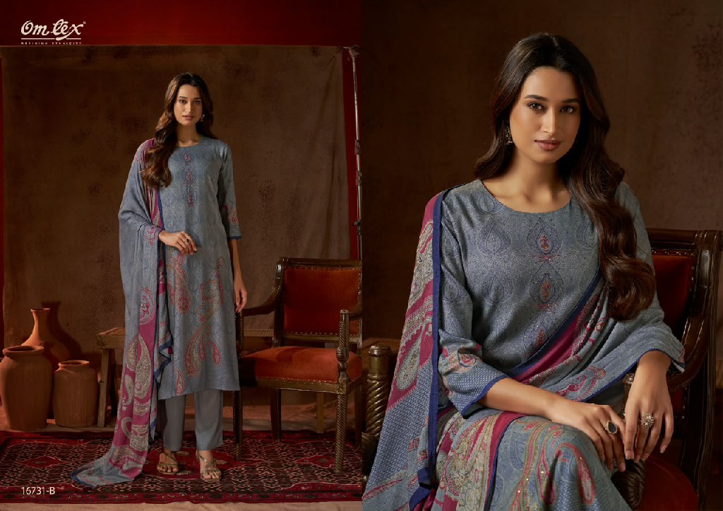 OMTEX PRANJALI WHOLESALE PURE PASHMINA WINTER WEAR UNSTITCH SALWAR SUITS FOR EXPORT