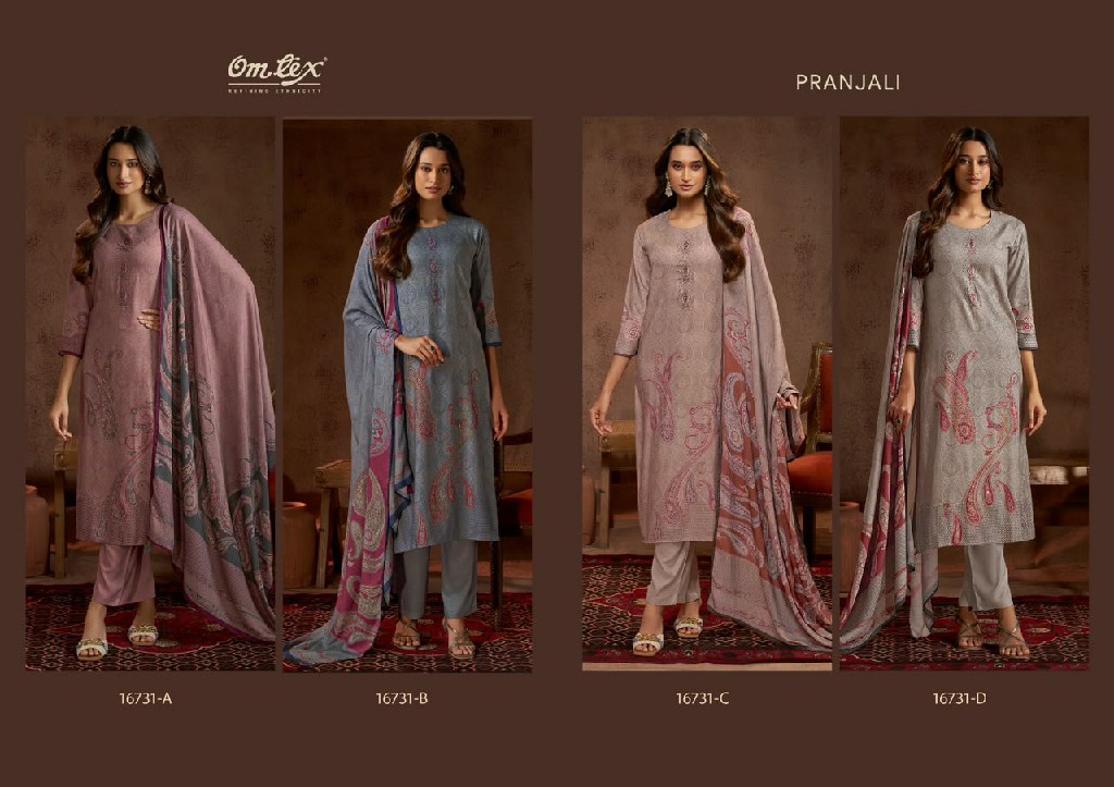 OMTEX PRANJALI WHOLESALE PURE PASHMINA WINTER WEAR UNSTITCH SALWAR SUITS FOR EXPORT