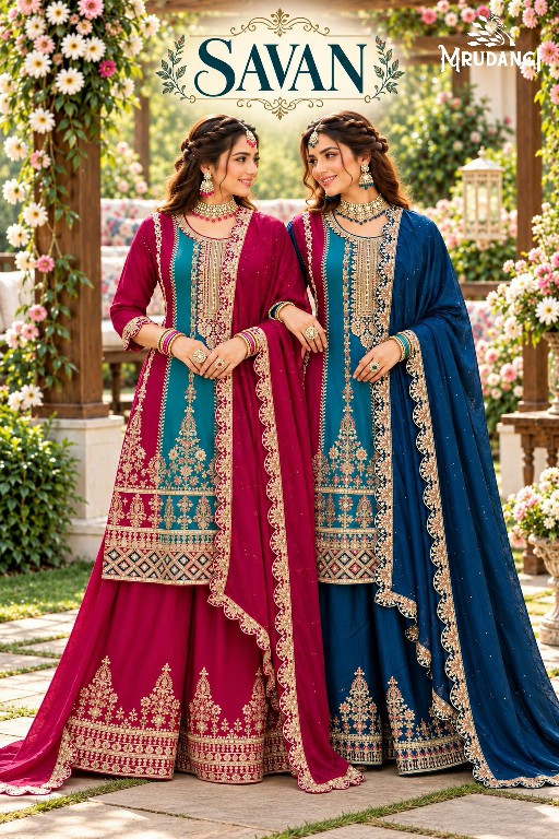MRUDANGI SAVAN WHOLESALE READYMADE CHINON SILK OCCASION WEAR 3 PCS SUITS FOR WOMEN ONLINE