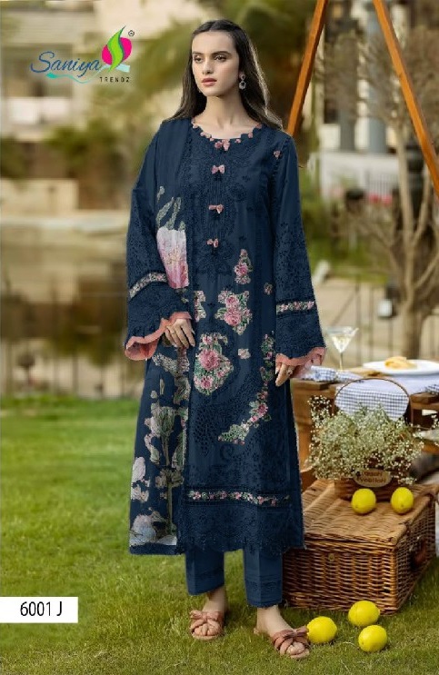 SANIYA TRENDZ OMBRE PREMIUM VOL  D.NO 6001J TO 6001M WHOLESALE COTTON CHIKANKARI EMBROIDERED UNSTITCH SALWAR SUITS SUPPLIER