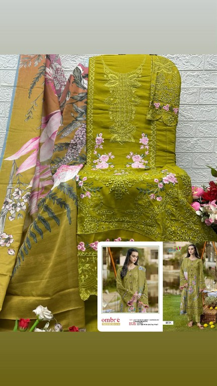 SANIYA TRENDZ OMBRE PREMIUM VOL  D.NO 6001J TO 6001M WHOLESALE COTTON CHIKANKARI EMBROIDERED UNSTITCH SALWAR SUITS SUPPLIER
