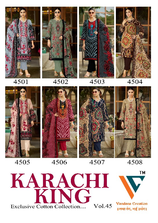 VANDANA CREATION KARACHI KING VOL 45 WHOLESALE SOFT COTTON PAKISTANI DAILY WEAR DRESS MATERIAL SUPPLIER