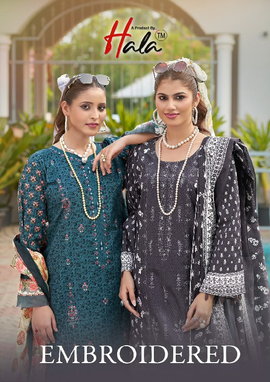 HALA EMBROIDERED WHOLESALE SELF WORK LAWN BEAUTIFUL UNSTITCH SALWAR SUITS EXPORTER