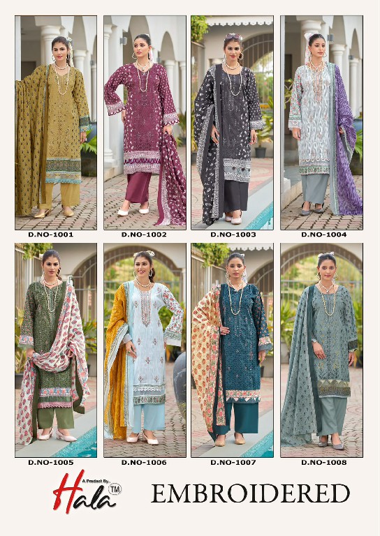 HALA EMBROIDERED WHOLESALE SELF WORK LAWN BEAUTIFUL UNSTITCH SALWAR SUITS EXPORTER