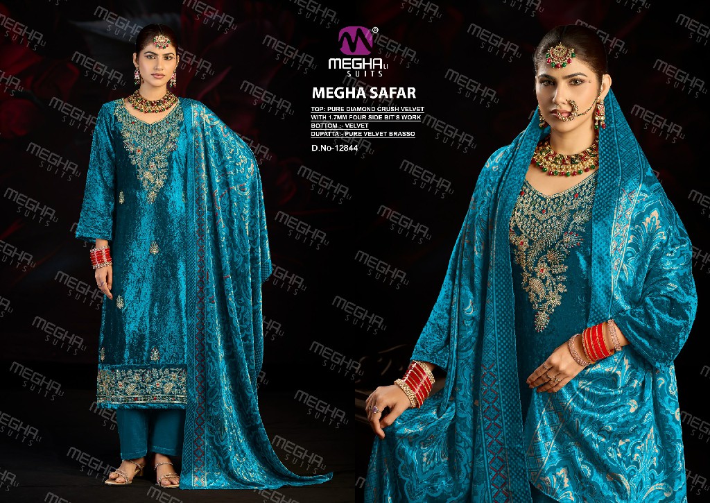 MEGHALI SAFAR WHOLESALE DIAMOND CRUSH VELVET WINTER WEAR UNSTITCH SALWAR SUITS EXPORTER