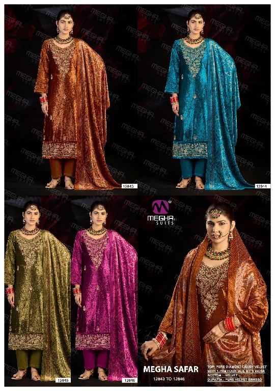MEGHALI SAFAR WHOLESALE DIAMOND CRUSH VELVET WINTER WEAR UNSTITCH SALWAR SUITS EXPORTER
