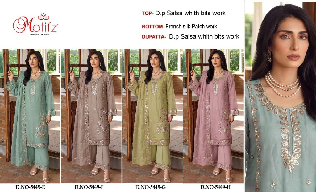 MOTIFZ D.NO 5449 WHOLESALE SALSA WITH WORK PAKISTANI UNSTITCH SALWAR SUITS FOR EXPORT
