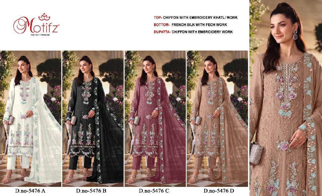 MOTIFZ D.NO 5476 WHOLESALE FRUIT CHIFFON PAKISTANI GORGEOUS LOOK UNSTITCH SALWAR SUITS EXPORTER