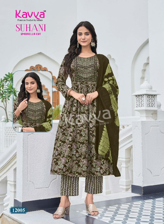 KAVYA SUHANI VOL 12 WHOLESALE READYMADE VISCOSE BEAUTIFUL UMBRELLA CUT 3 PCS SUITS EXPORTER