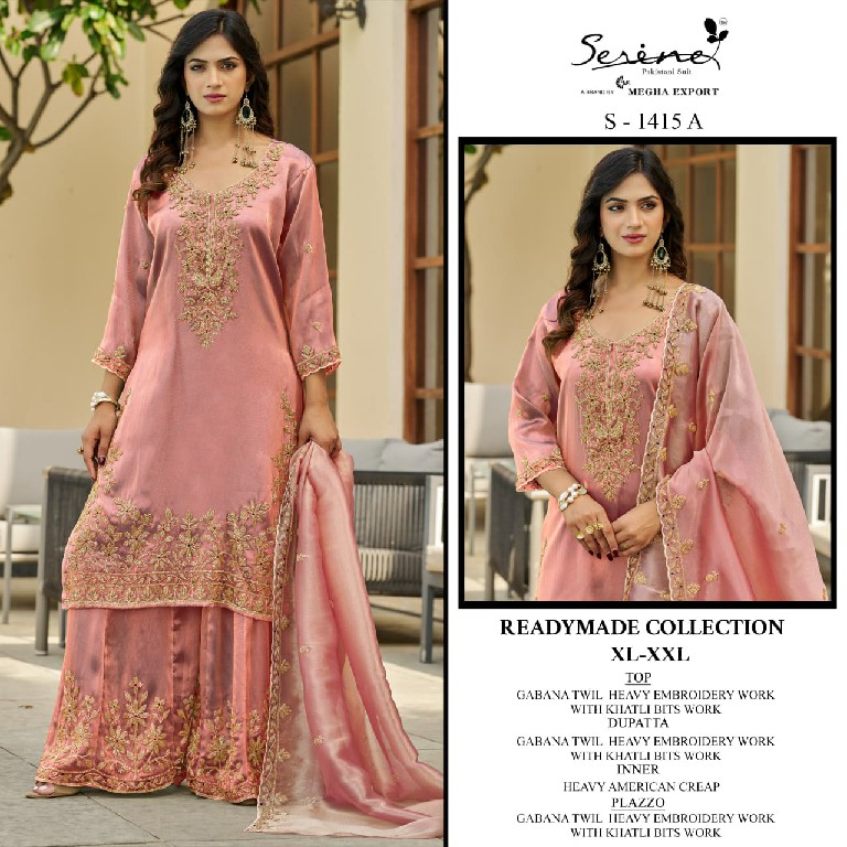 SERINE D.NO 1415 WHOLESALE READYMADE GABANA MOSS EMBROIDERY WORK 3 PCS COMBO SET SUITS SUPPLIER