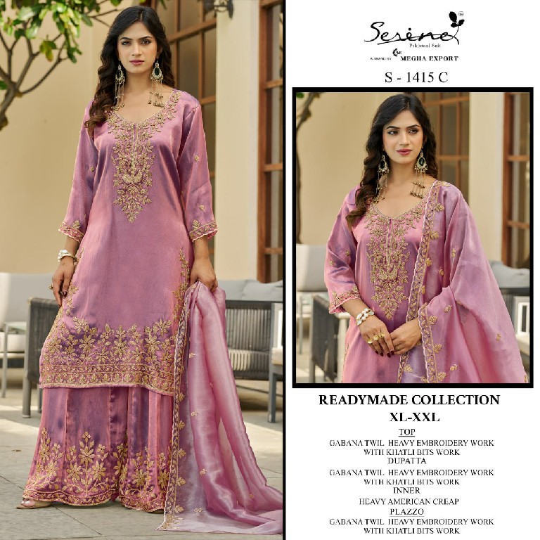 SERINE D.NO 1415 WHOLESALE READYMADE GABANA MOSS EMBROIDERY WORK 3 PCS COMBO SET SUITS SUPPLIER