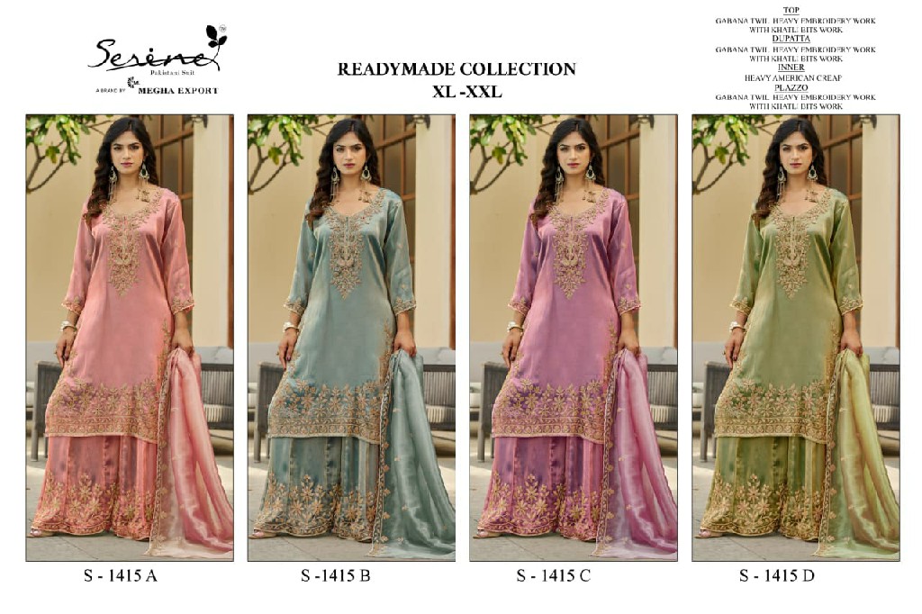 SERINE D.NO 1415 WHOLESALE READYMADE GABANA MOSS EMBROIDERY WORK 3 PCS COMBO SET SUITS SUPPLIER