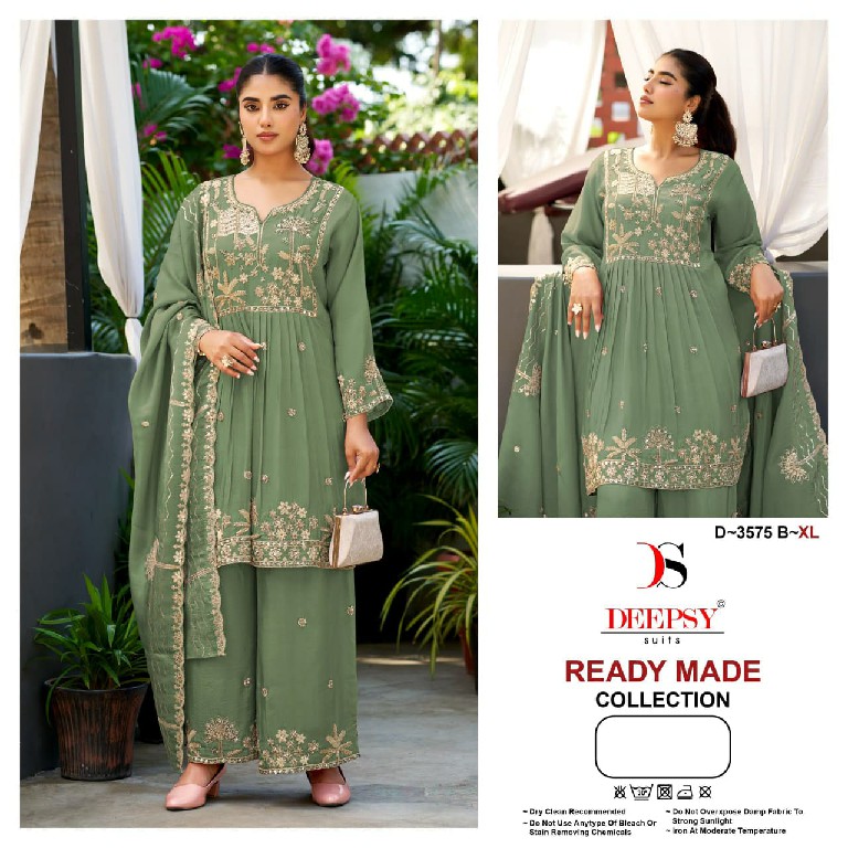 DEEPSY D.NO 3575 WHOLESALE READYMADE VISCOSE TISSUE SILK BEATS WORK PAPLON STYLE 3 PCS SUITS FOR EXPORT