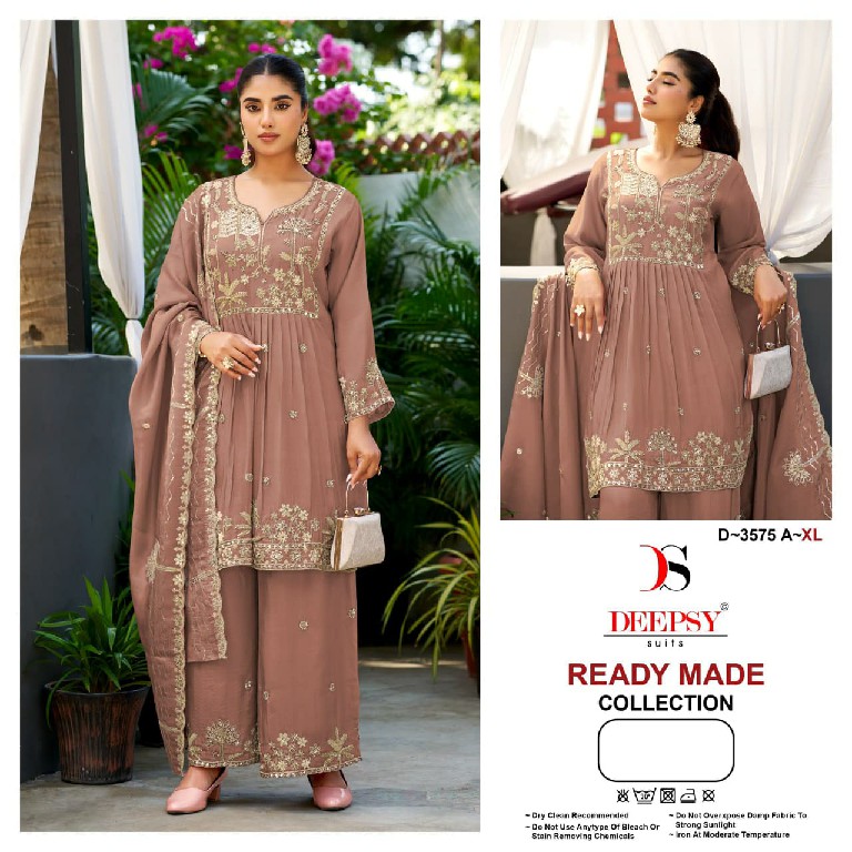 DEEPSY D.NO 3575 WHOLESALE READYMADE VISCOSE TISSUE SILK BEATS WORK PAPLON STYLE 3 PCS SUITS FOR EXPORT