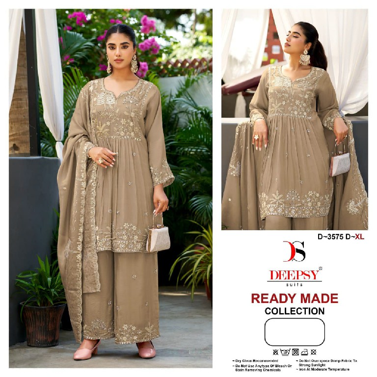 DEEPSY D.NO 3575 WHOLESALE READYMADE VISCOSE TISSUE SILK BEATS WORK PAPLON STYLE 3 PCS SUITS FOR EXPORT
