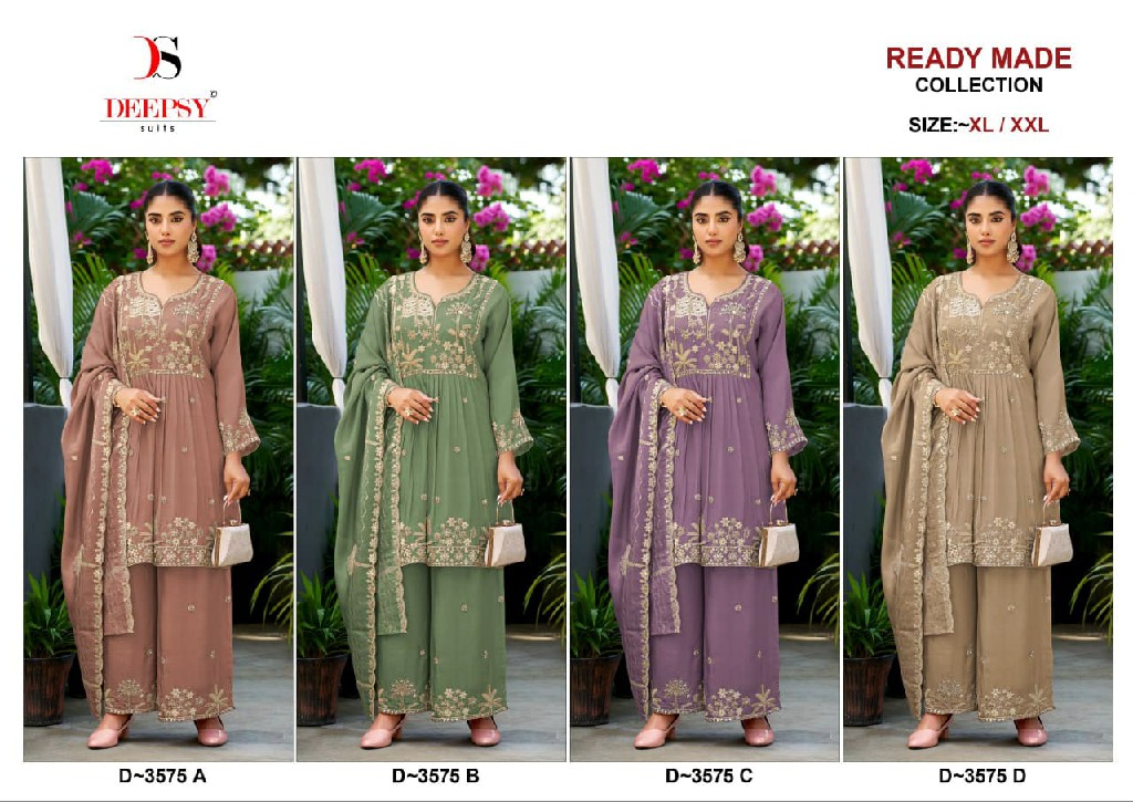DEEPSY D.NO 3575 WHOLESALE READYMADE VISCOSE TISSUE SILK BEATS WORK PAPLON STYLE 3 PCS SUITS FOR EXPORT
