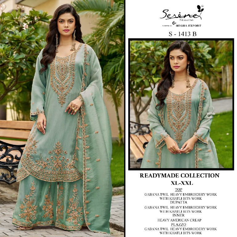 SERINE D.NO 1413 WHOLESALE READYMADE GABANA TWILL WITH WORK PAKISTANI 3 PCS COMBO SET SUITS ONLINE