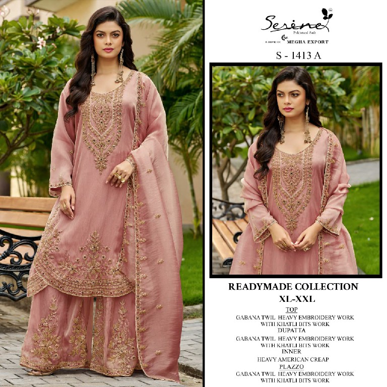 SERINE D.NO 1413 WHOLESALE READYMADE GABANA TWILL WITH WORK PAKISTANI 3 PCS COMBO SET SUITS ONLINE