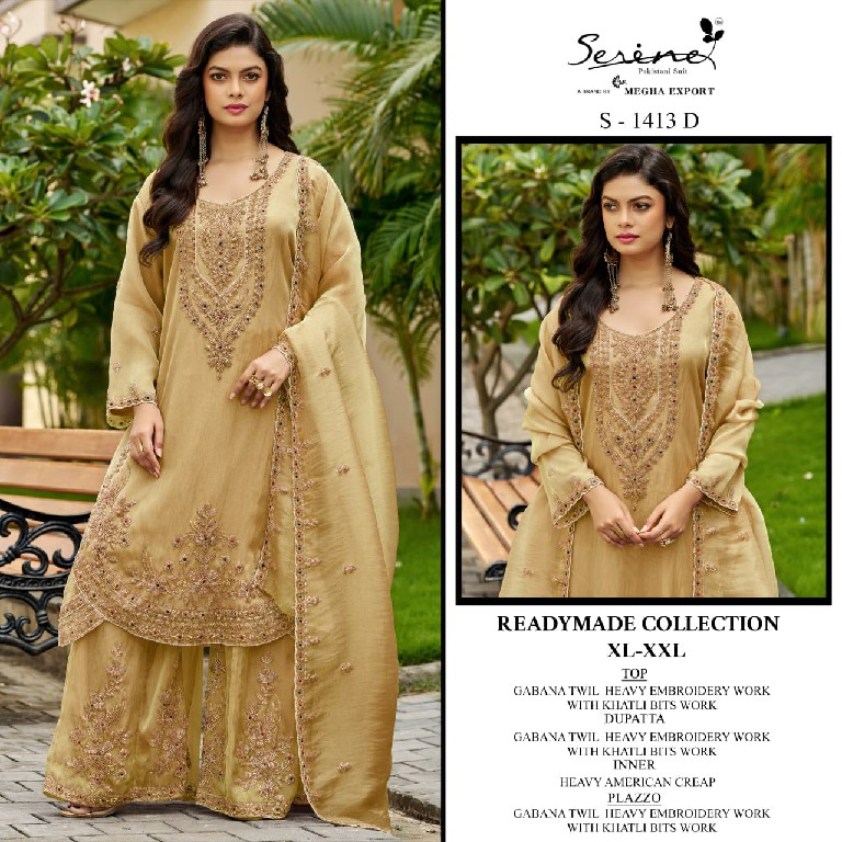 SERINE D.NO 1413 WHOLESALE READYMADE GABANA TWILL WITH WORK PAKISTANI 3 PCS COMBO SET SUITS ONLINE