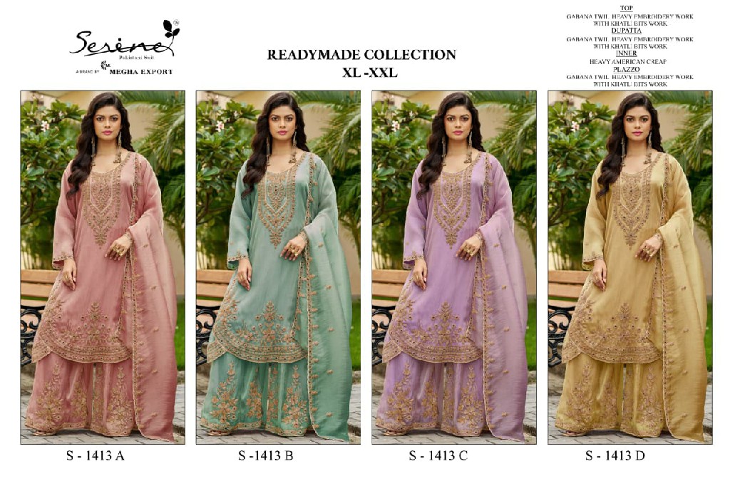 SERINE D.NO 1413 WHOLESALE READYMADE GABANA TWILL WITH WORK PAKISTANI 3 PCS COMBO SET SUITS ONLINE