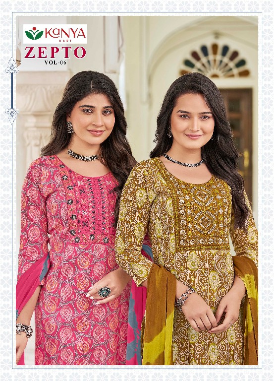 KANYA KART ZEPTO VOL 6 WHOLESALE READYMADE CAPSUAL PRINT REGULAR WEAR 3 PCS SUITS EXPORTER