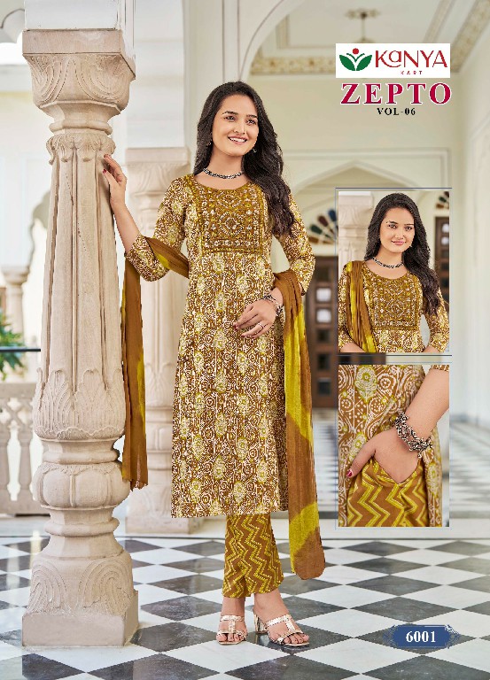 KANYA KART ZEPTO VOL 6 WHOLESALE READYMADE CAPSUAL PRINT REGULAR WEAR 3 PCS SUITS EXPORTER
