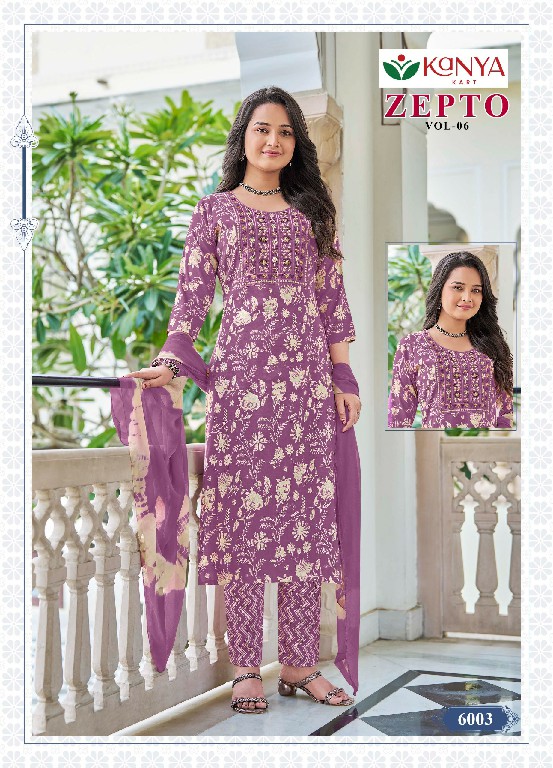 KANYA KART ZEPTO VOL 6 WHOLESALE READYMADE CAPSUAL PRINT REGULAR WEAR 3 PCS SUITS EXPORTER