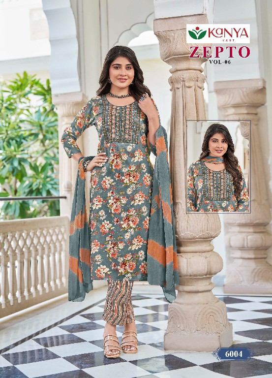 KANYA KART ZEPTO VOL 6 WHOLESALE READYMADE CAPSUAL PRINT REGULAR WEAR 3 PCS SUITS EXPORTER