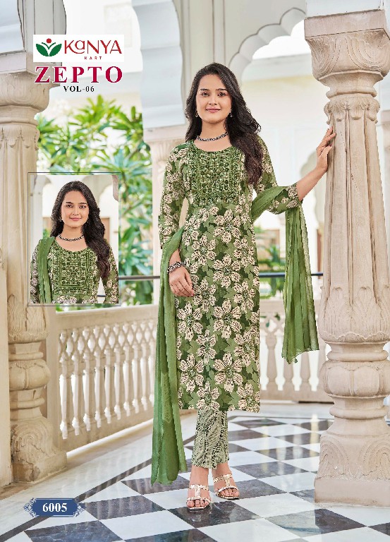 KANYA KART ZEPTO VOL 6 WHOLESALE READYMADE CAPSUAL PRINT REGULAR WEAR 3 PCS SUITS EXPORTER