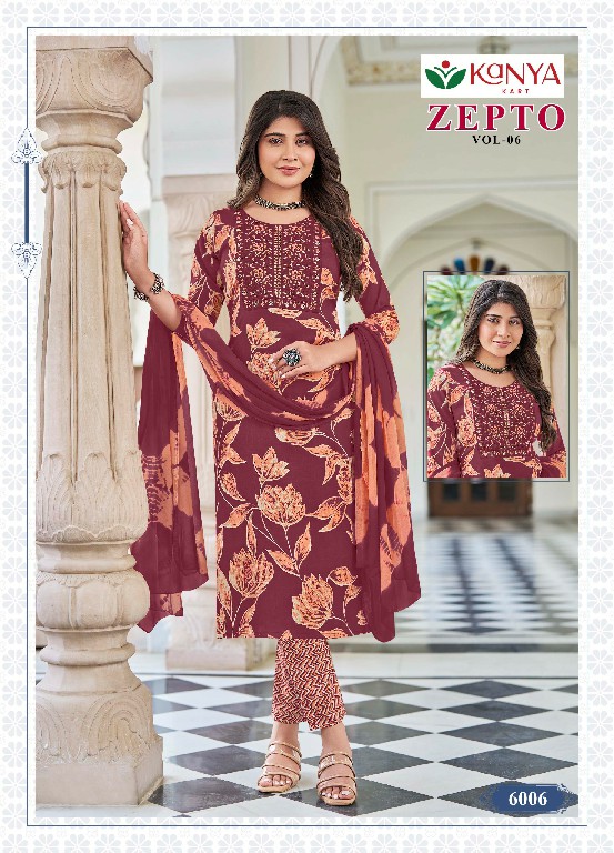KANYA KART ZEPTO VOL 6 WHOLESALE READYMADE CAPSUAL PRINT REGULAR WEAR 3 PCS SUITS EXPORTER
