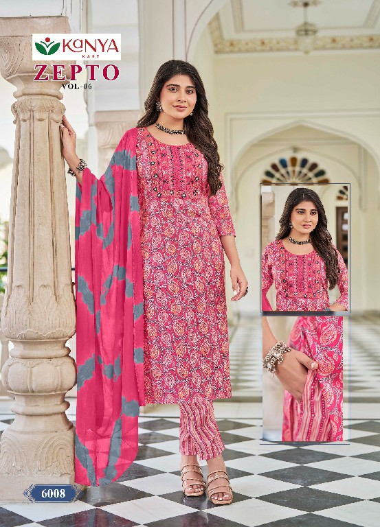 KANYA KART ZEPTO VOL 6 WHOLESALE READYMADE CAPSUAL PRINT REGULAR WEAR 3 PCS SUITS EXPORTER