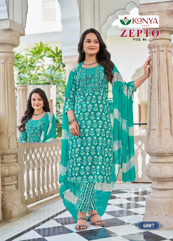 KANYA KART ZEPTO VOL 6 WHOLESALE READYMADE CAPSUAL PRINT REGULAR WEAR 3 PCS SUITS EXPORTER