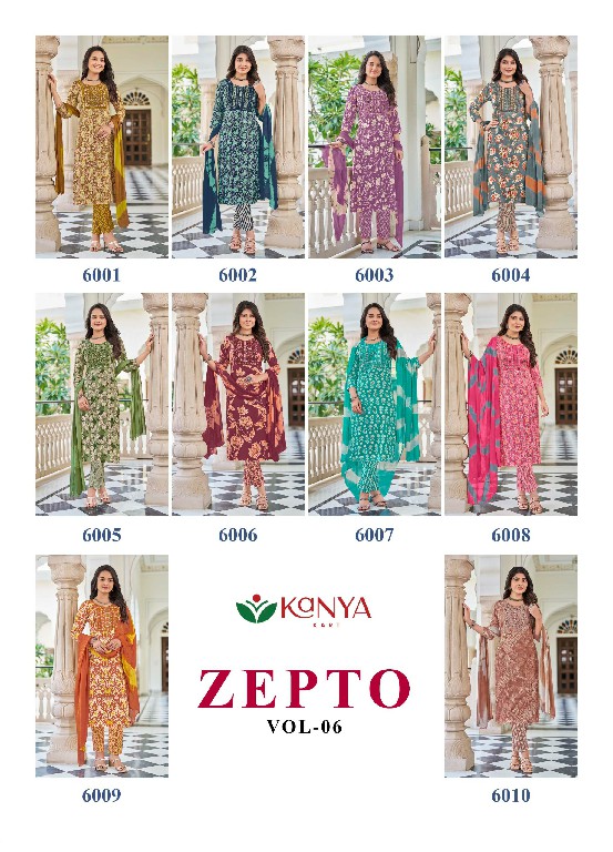 KANYA KART ZEPTO VOL 6 WHOLESALE READYMADE CAPSUAL PRINT REGULAR WEAR 3 PCS SUITS EXPORTER