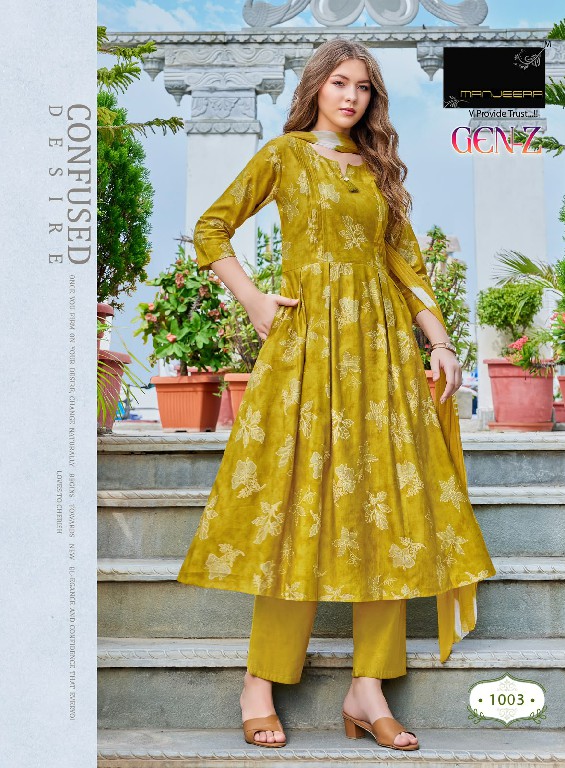 MANJEERA GEN-Z WHOLESALE READYMADE GADHWAL HEAVY GOLD PRINT 3 PCS SUITS FOR WOMEN ONLINE