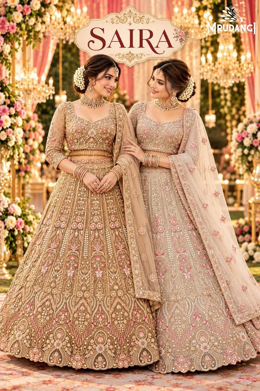 MRUDANGI SAIRA WHOLESALE READYMADE PREMIUM NET FULL HEAVY LOOK BEADS WORK STYLISH LEHENGA CHOLI EXPORTER