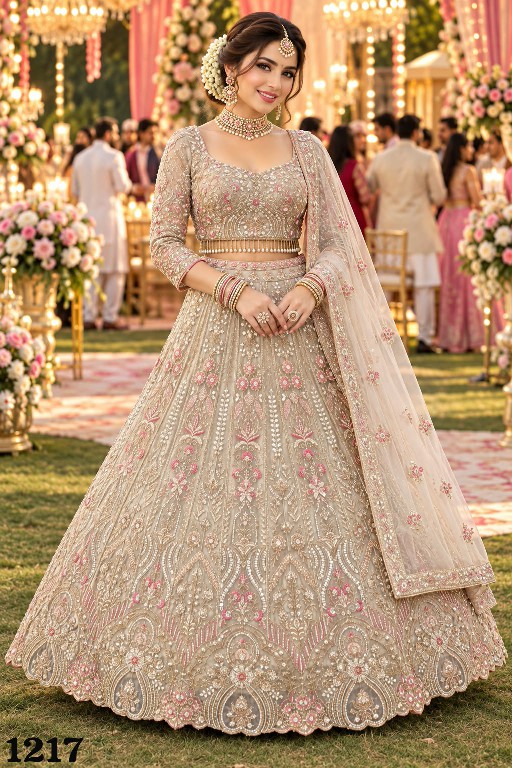 MRUDANGI SAIRA WHOLESALE READYMADE PREMIUM NET FULL HEAVY LOOK BEADS WORK STYLISH LEHENGA CHOLI EXPORTER