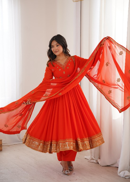 SP SERIES D.NO SP-104 WHOLESALE READYMADE FAUX GEORGETTE ANARKALI STYLE DESIGNER 3 PCS SUITS EXPORTER