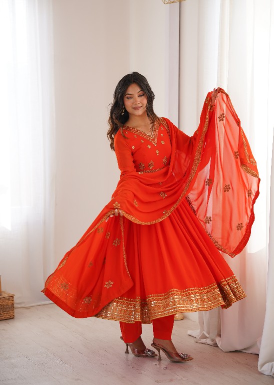 SP SERIES D.NO SP-104 WHOLESALE READYMADE FAUX GEORGETTE ANARKALI STYLE DESIGNER 3 PCS SUITS EXPORTER