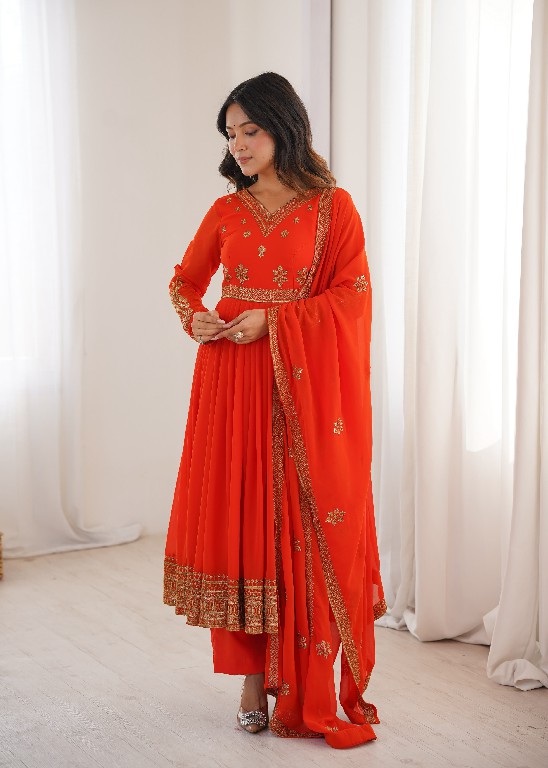 SP SERIES D.NO SP-104 WHOLESALE READYMADE FAUX GEORGETTE ANARKALI STYLE DESIGNER 3 PCS SUITS EXPORTER