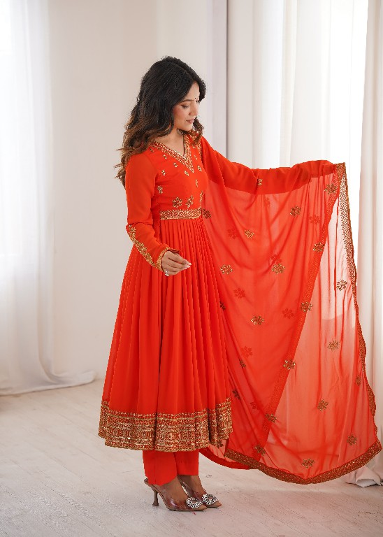 SP SERIES D.NO SP-104 WHOLESALE READYMADE FAUX GEORGETTE ANARKALI STYLE DESIGNER 3 PCS SUITS EXPORTER